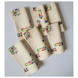 Vintage 1940's Deadstock Floral Printed Linen Napkin Set of Six
